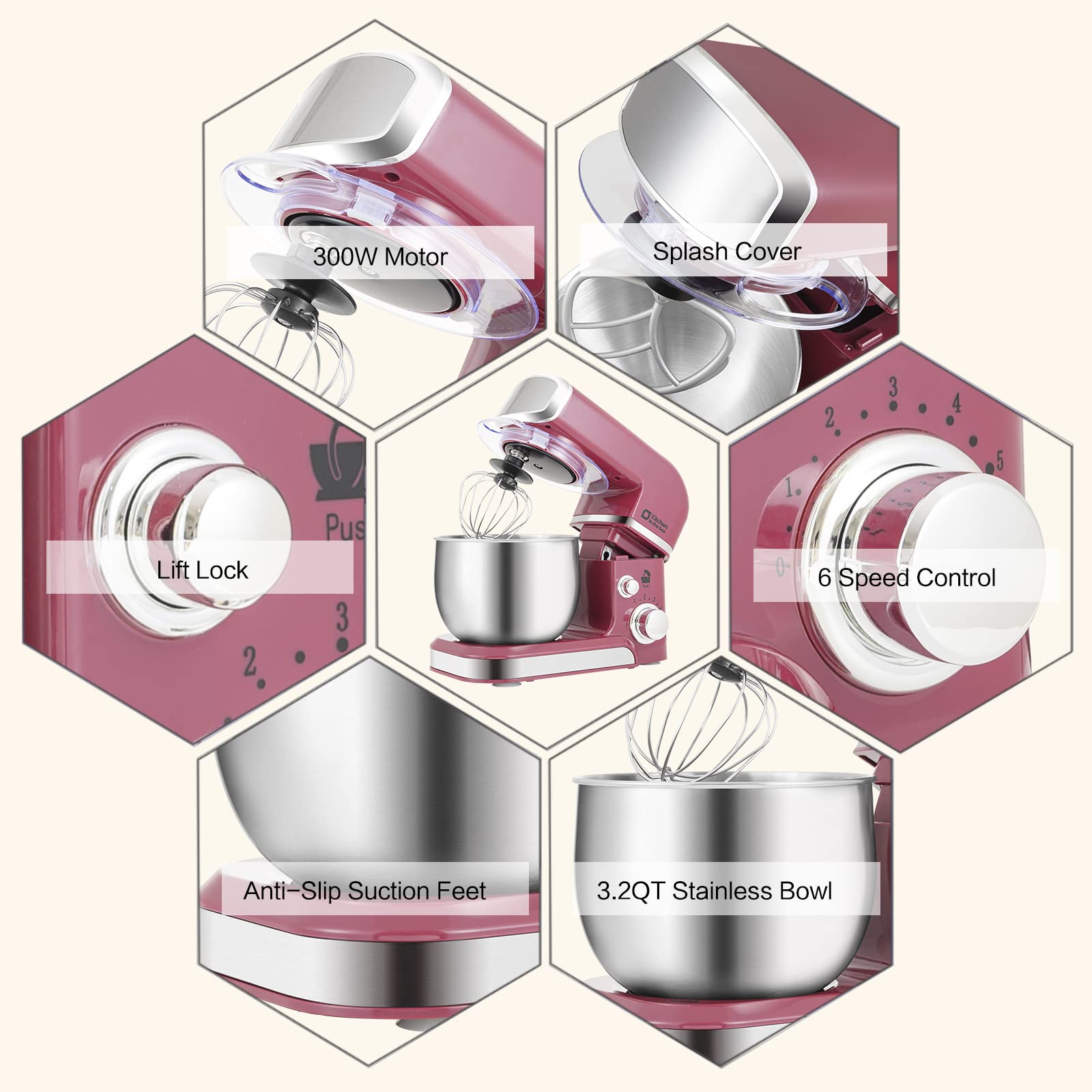 Stainless whisk included with Kitchen in the box stand mixer for whipped textures.