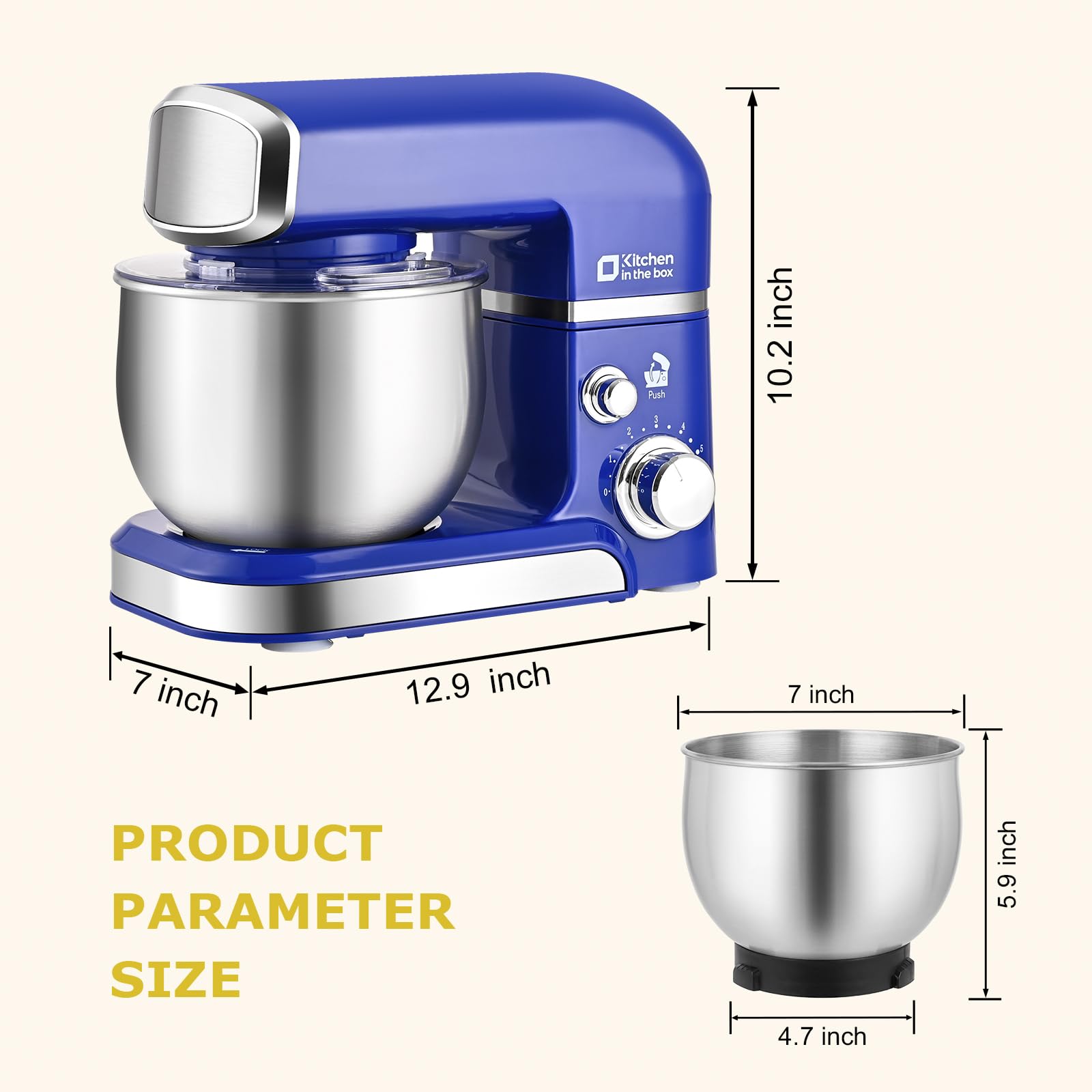 Kitchen in the Box stand mixer tilt-head enables easy access for bowl and attachments.