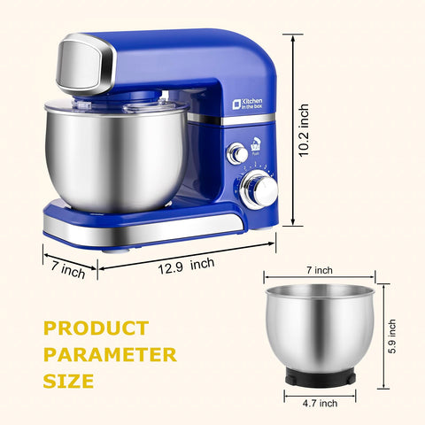 Kitchen in the Box stand mixer tilt-head enables easy access for bowl and attachments.