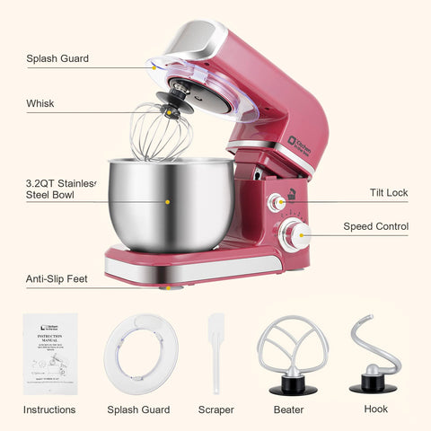 Tilt-head design of Kitchen in the box mixer for easy access to bowl and attachments.