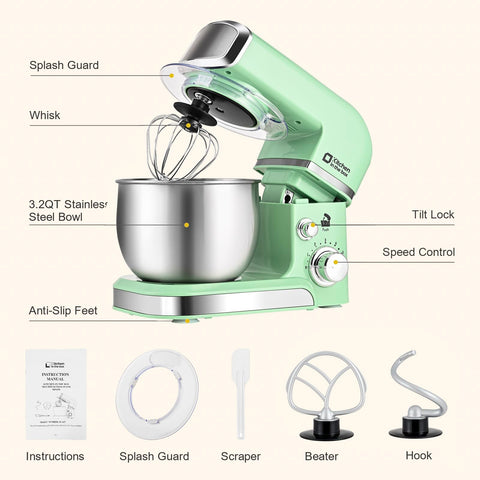 Kitchen in the box tilt-head design provides easy access and quick accessory changes.