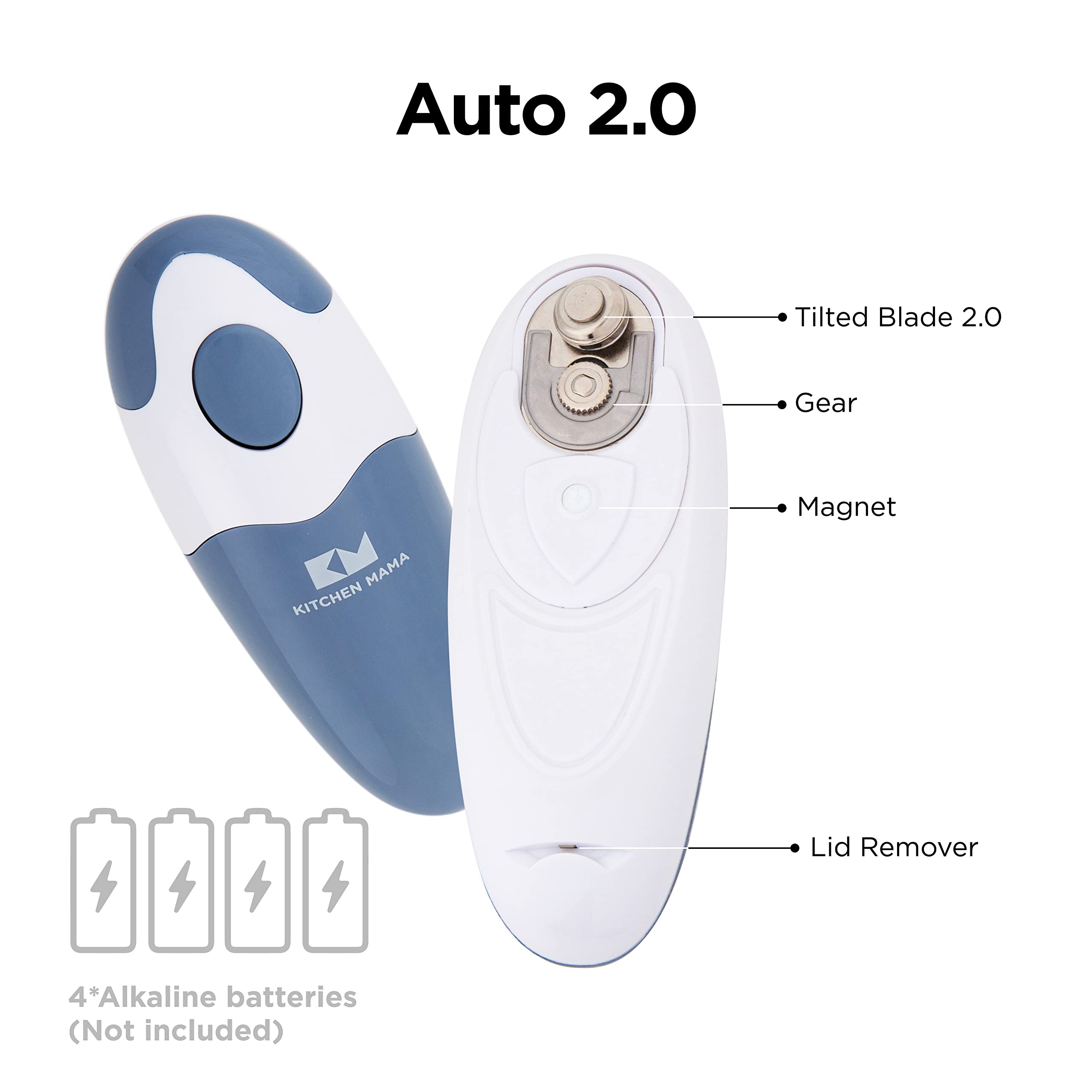 Kitchen Mama Auto 2.0 demonstrates one-button operation for hands-free can opening.