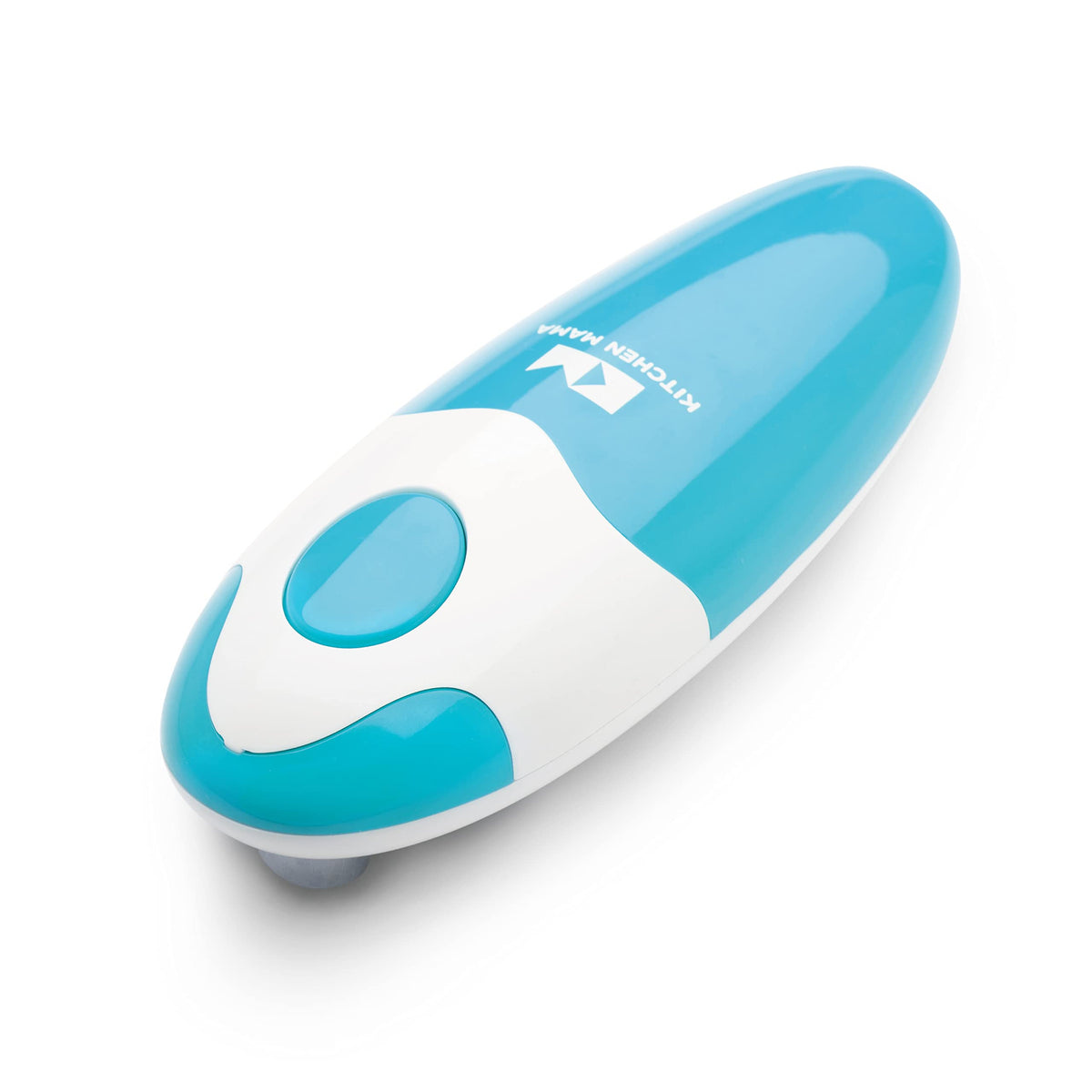 Kitchen Mama auto can opener button-press action for hands-free use.