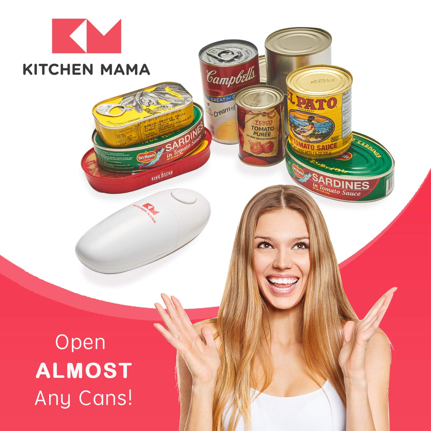 Kitchen Mama ergonomic handle aids users with limited hand strength.