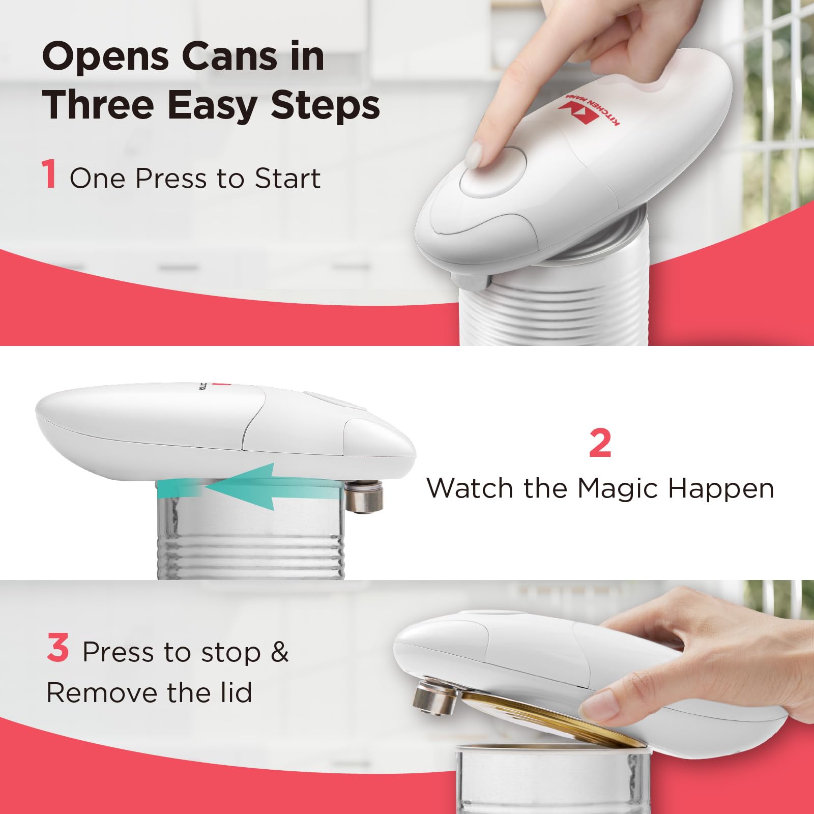 Kitchen Mama Auto Electric Can Opener creates a smooth edge for safer kitchen prep.