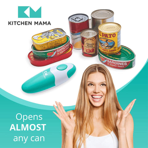 Kitchen Mama teal ergonomic handle supports users with limited hand strength.