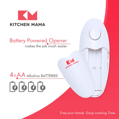 Kitchen Mama requires four AA batteries for cordless operation.