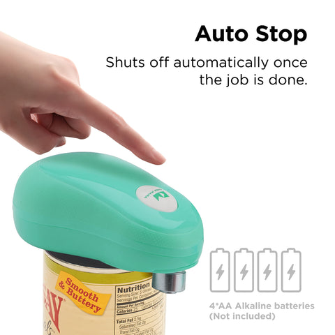 Kitchen Mama auto-stop feature shown during quick can opening.