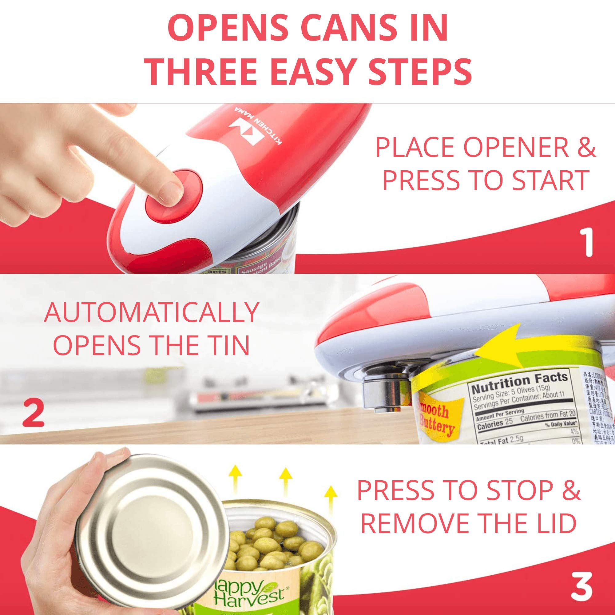 Kitchen Mama smooth-edge can opener creating safe, clean can edges.