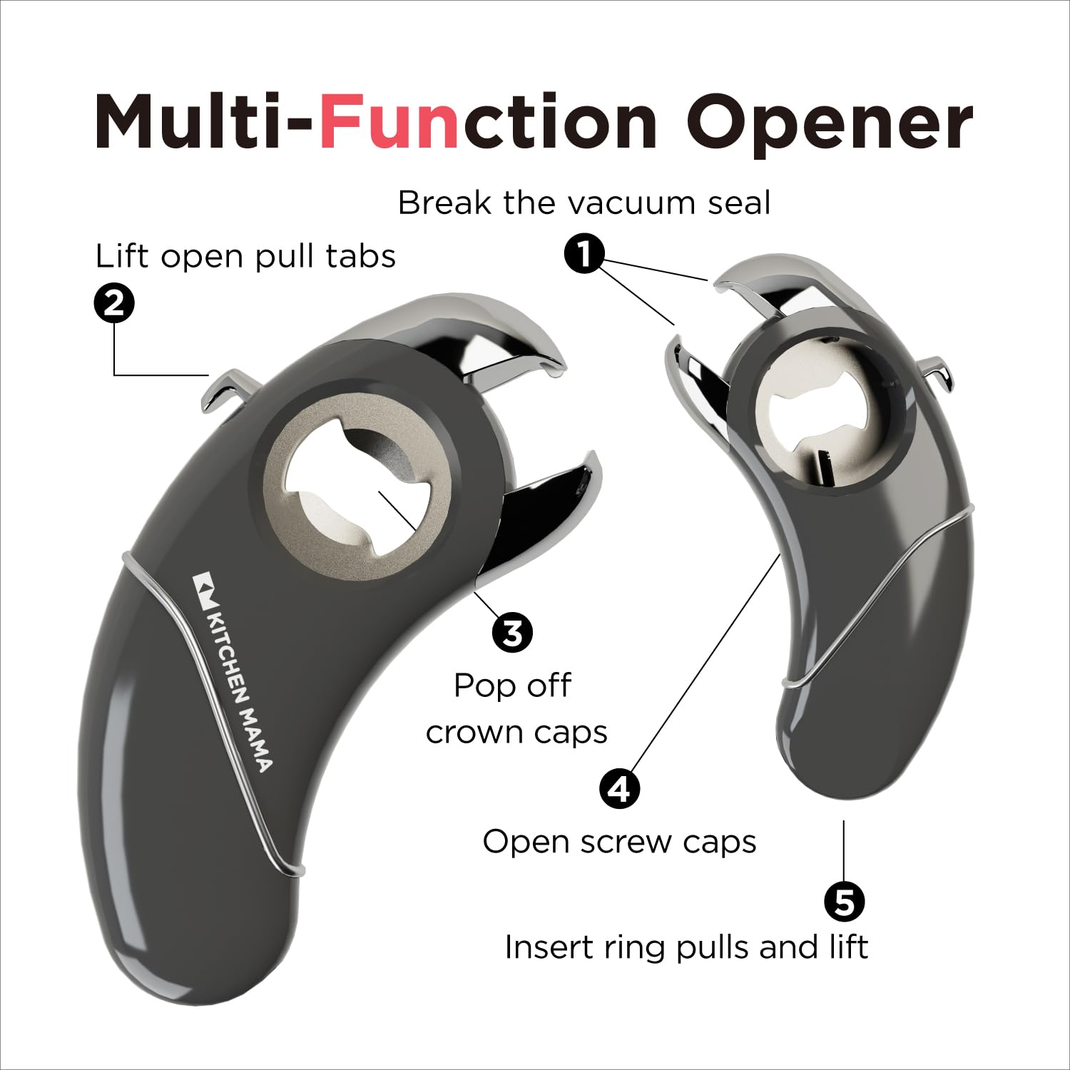 Kitchen Mama Epic One beer soda opener in action for quick cap removal.