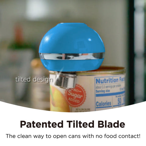 Kitchen Mama Mini electric can opener operates on batteries for cordless convenience anywhere.
