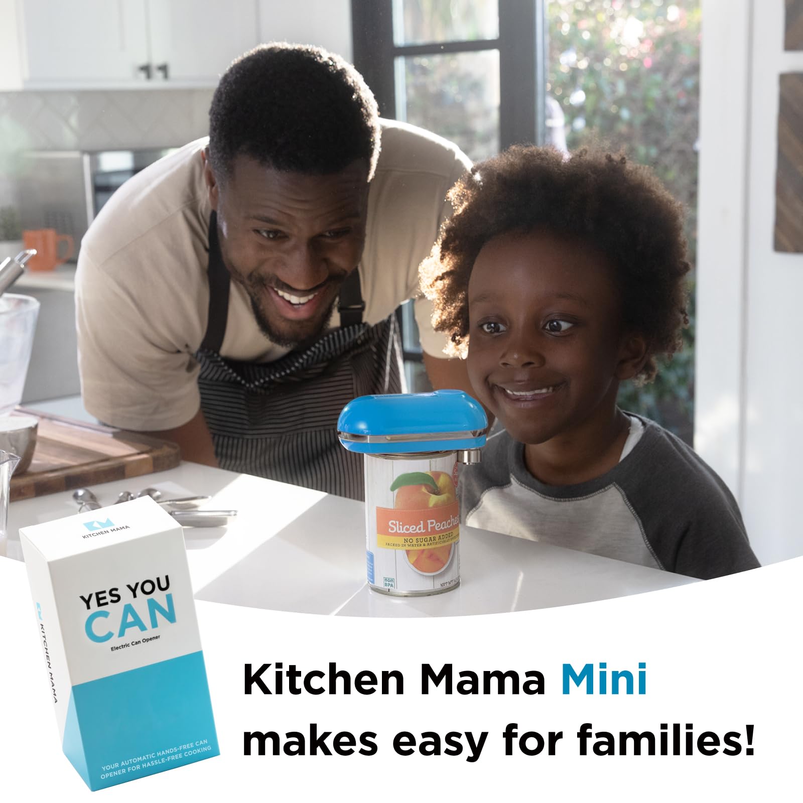 Kitchen Mama Mini electric can opener blue adds modern style to any kitchen.