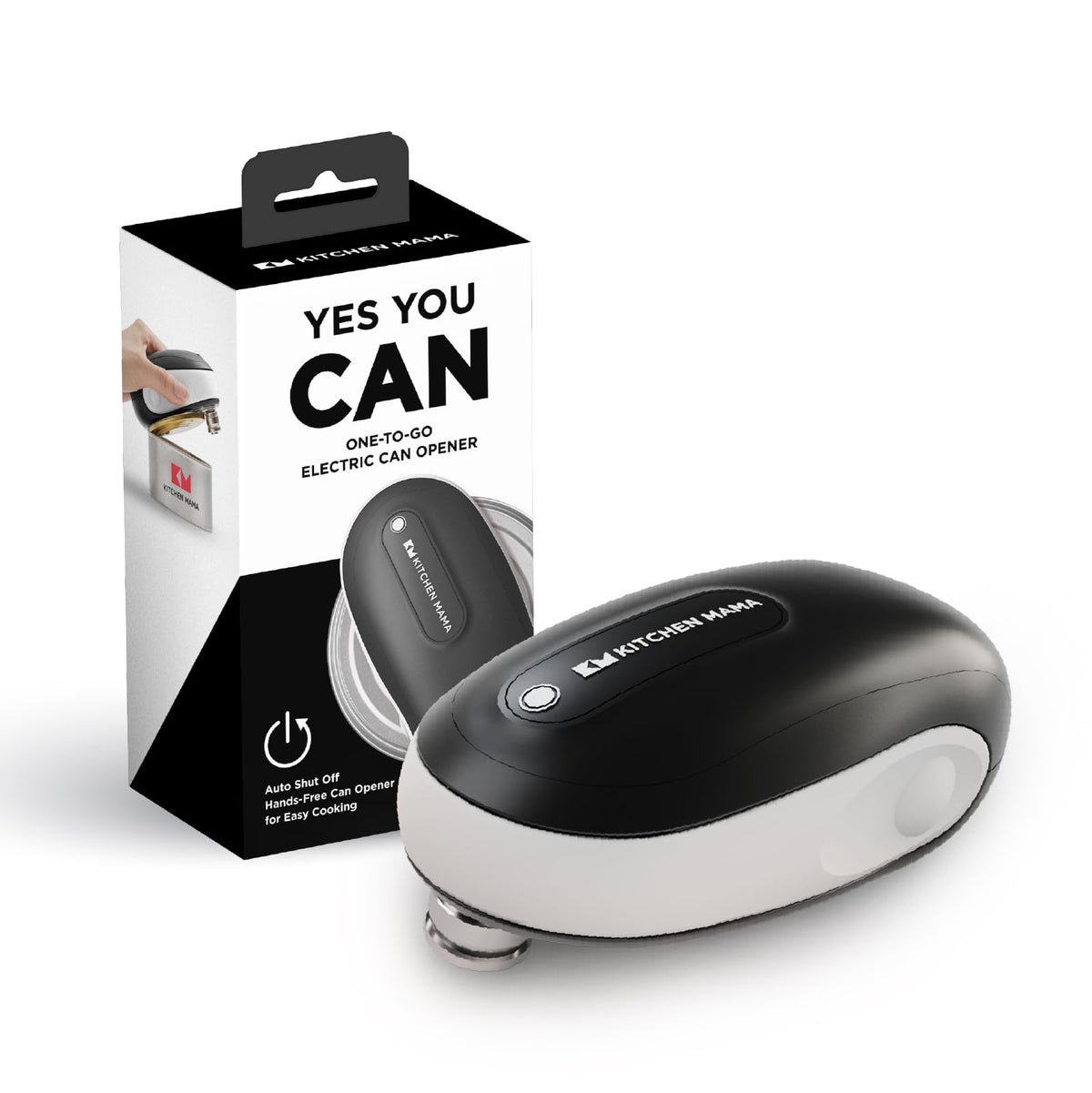 Kitchen Mama One-To-Go opens cans with one touch, delivering smooth edges and hands-free convenience.
