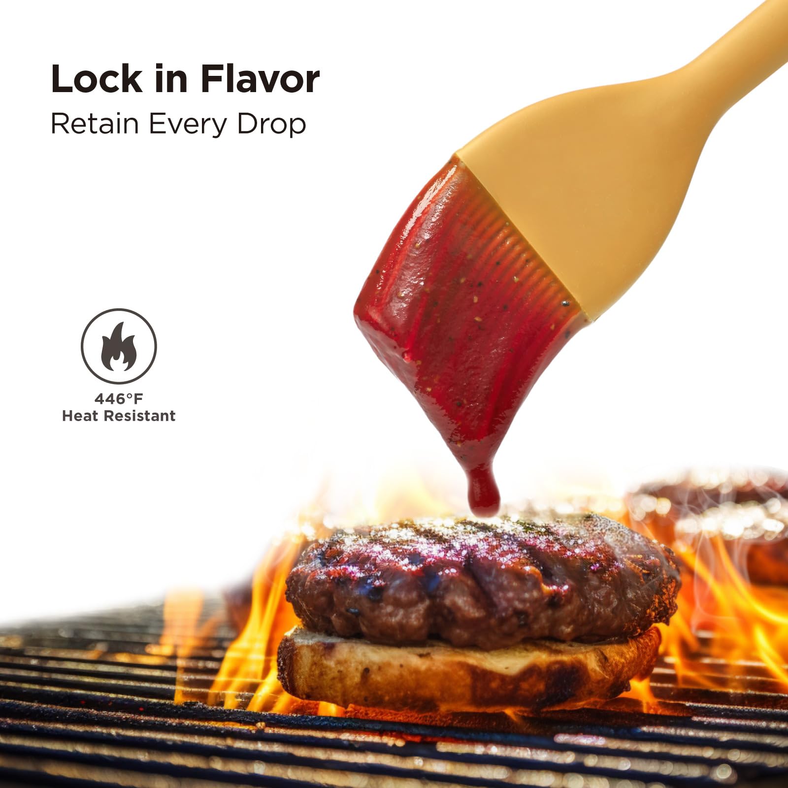Kitchen Mama WaltzGrip silicone bristles stay flexible and shed-free for versatile cooking.