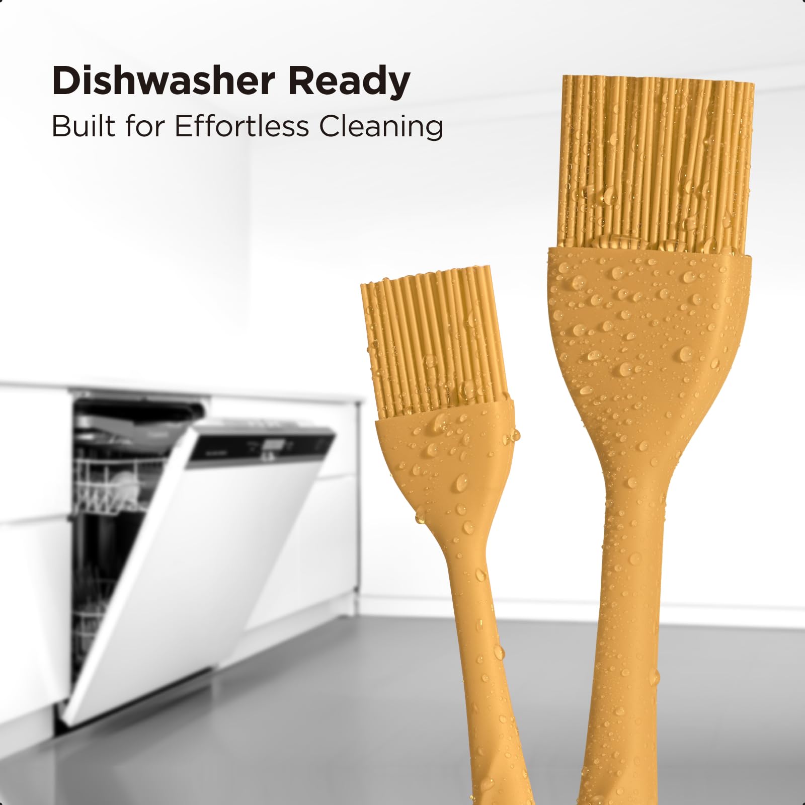 Kitchen Mama WaltzGrip yellow-handled brush offers ergonomic grip during grilling and baking.