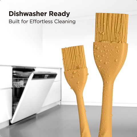 Kitchen Mama WaltzGrip yellow-handled brush offers ergonomic grip during grilling and baking.