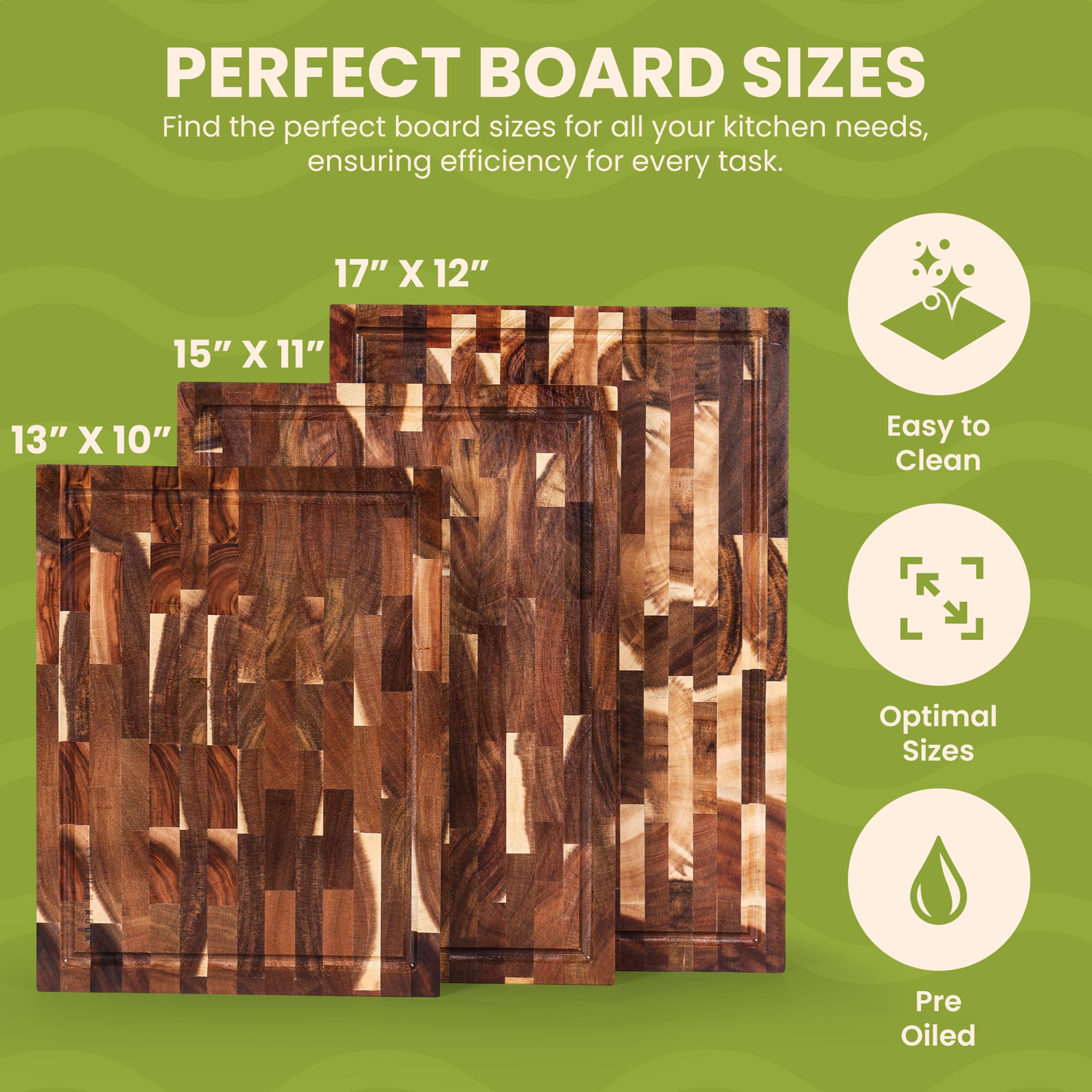 Kitchen Nook acacia cutting board with dual-side surfaces for versatile cutting.