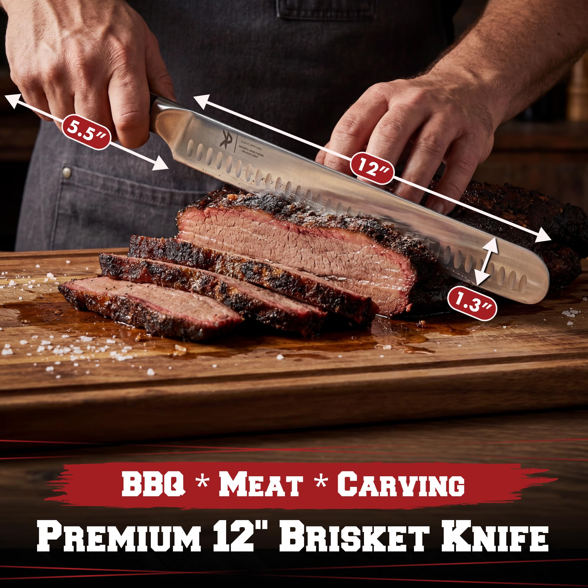 Kitchen Perfection pakkawood handles provide a secure grip during busy grilling.