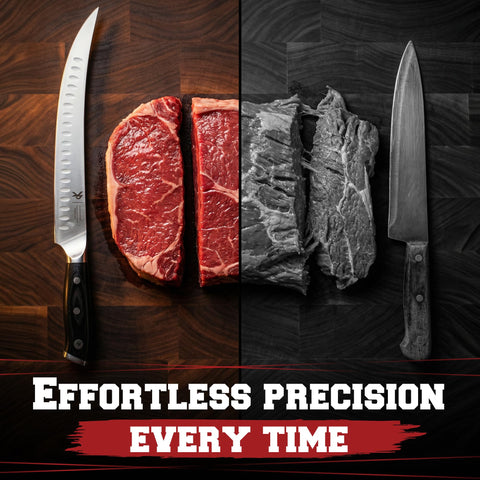 Kitchen Perfection full-tang wood handle for durable grip.