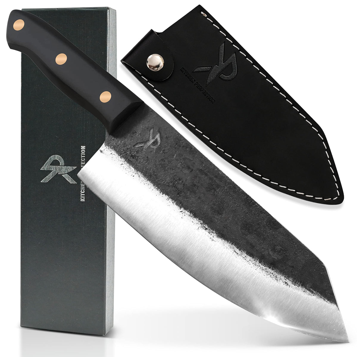Kitchen perfection handmade knife closeup highlights a razor edge for precise slicing.
