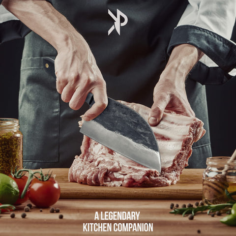 Kitchen Perfection high-carbon steel meat cleaver improves durability and edge retention