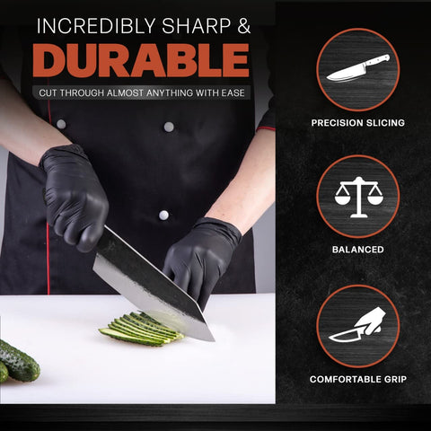 Kitchen perfection leather sheath protects the blade and keeps it ready for gifting.