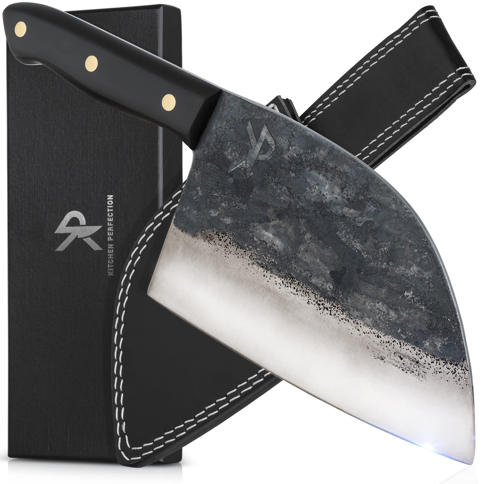 Kitchen perfection 7-inch meat cleaver blade close-up for precise cuts.