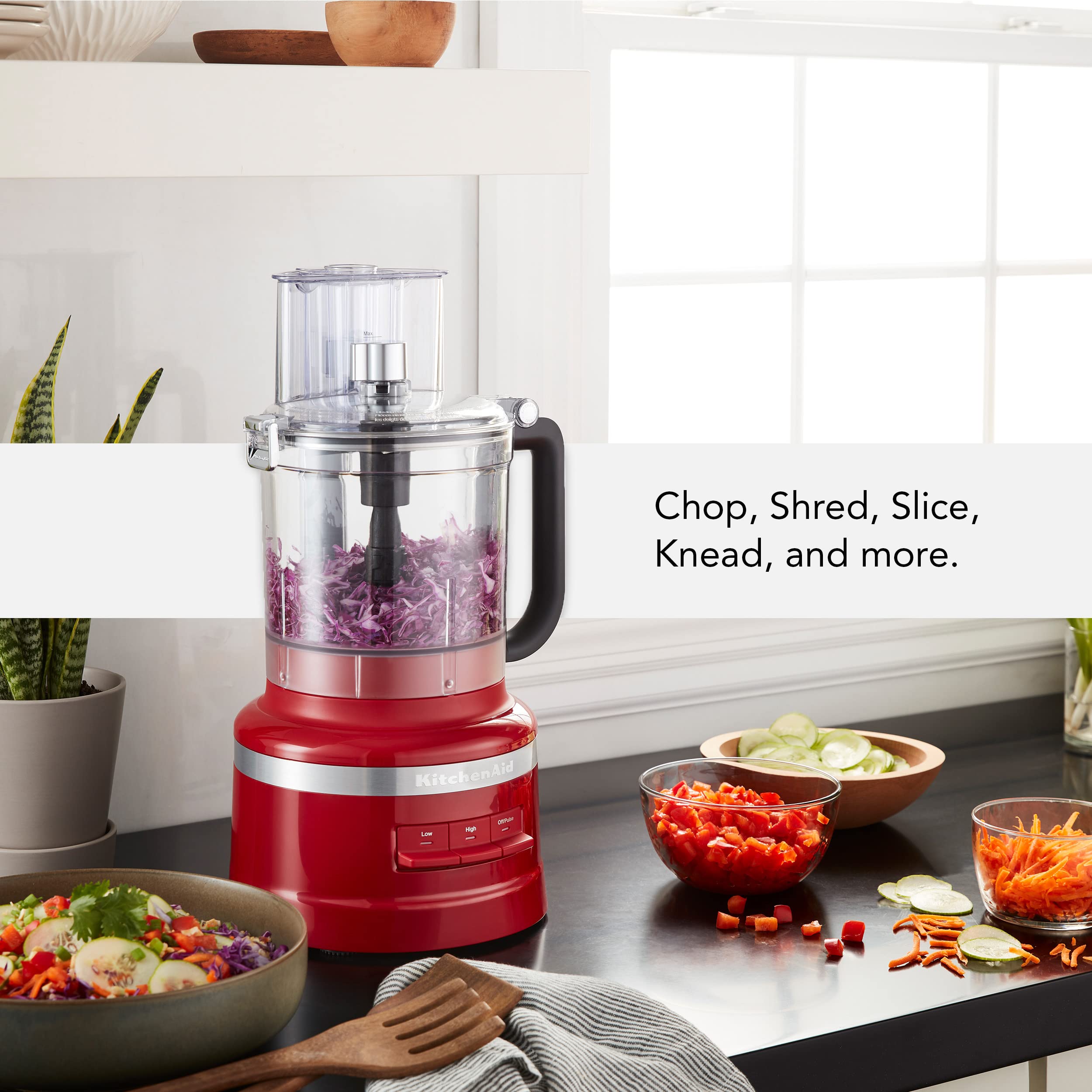 KitchenAid 3-in-1 feed tube speeds prep by handling varied shapes