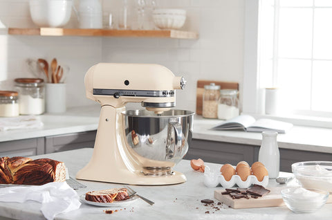 KitchenAid Artisan 5 Quart Tilt-Head Mixer kneading and whipping with 10 speeds