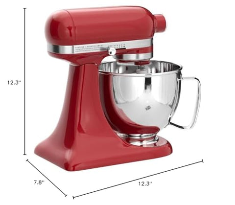 KitchenAid Artisan Mini candy-apple-red finish adds style to kitchen.
