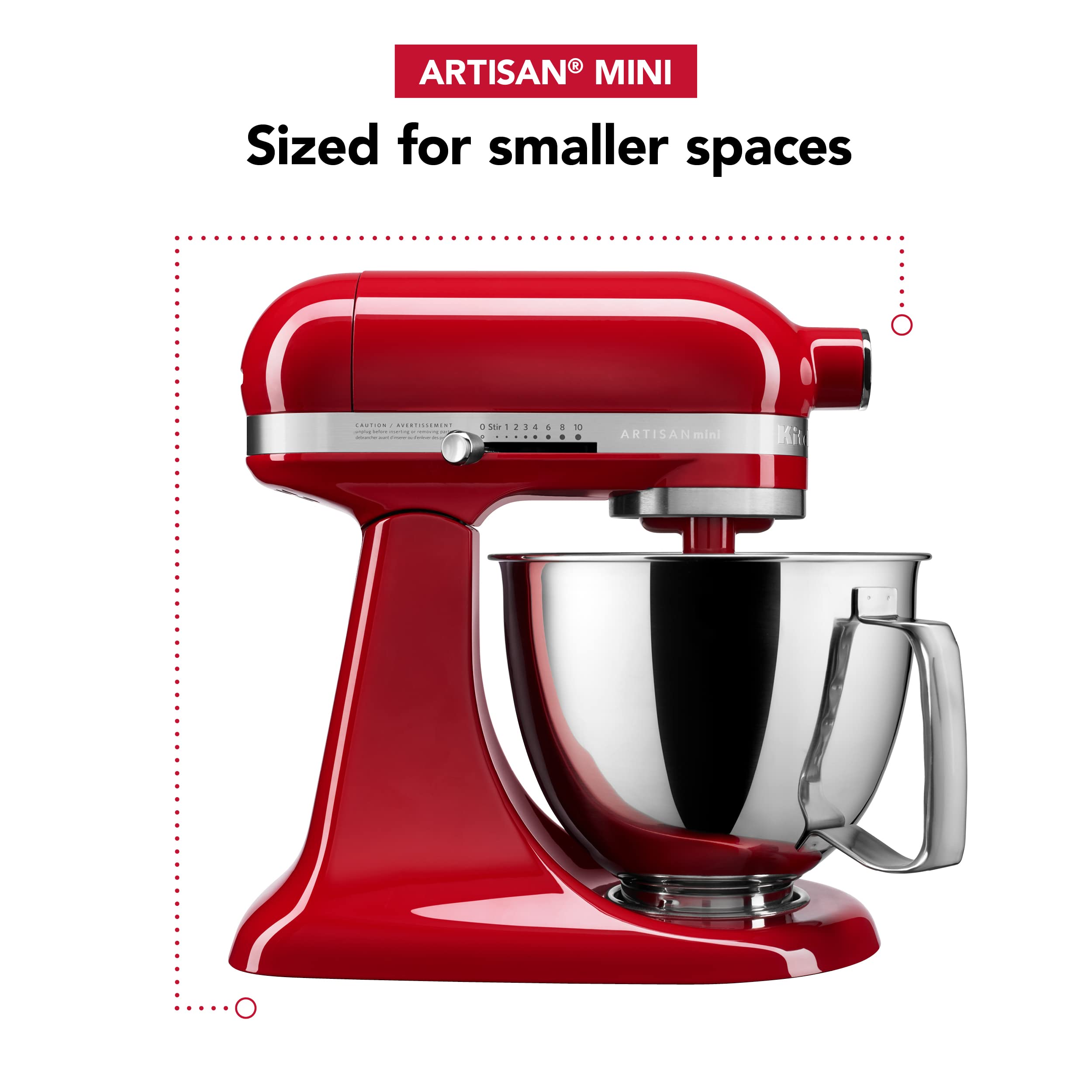 KitchenAid Artisan Mini shows the 6-wire whip for light whipping and cream