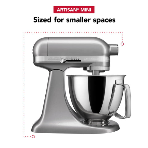Durable metal construction of KitchenAid Artisan Mini for daily use.