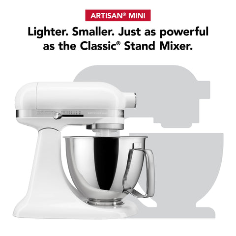 KitchenAid Artisan Mini stainless steel bowl close-up for consistent mixing.