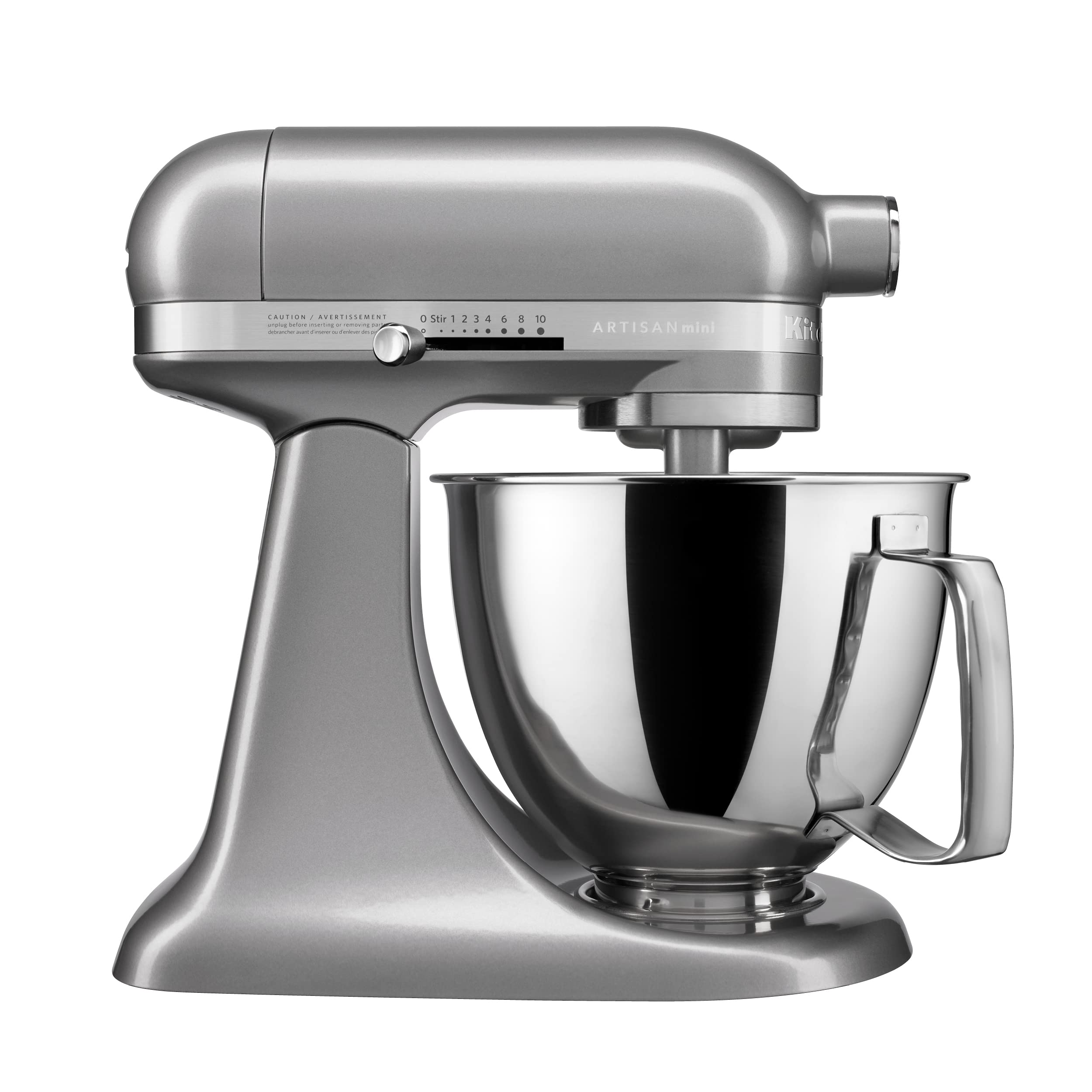 KitchenAid Artisan Mini tilt-head mixer Contour Silver for compact kitchen use.
