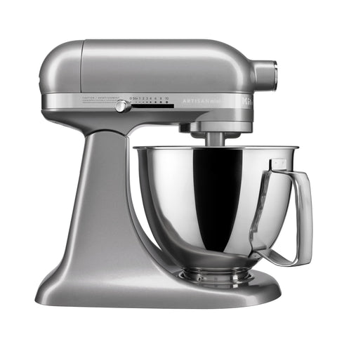 KitchenAid Artisan Mini tilt-head mixer Contour Silver for compact kitchen use.