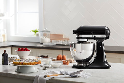 Onyx Black KitchenAid Artisan mixer complements a modern kitchen
