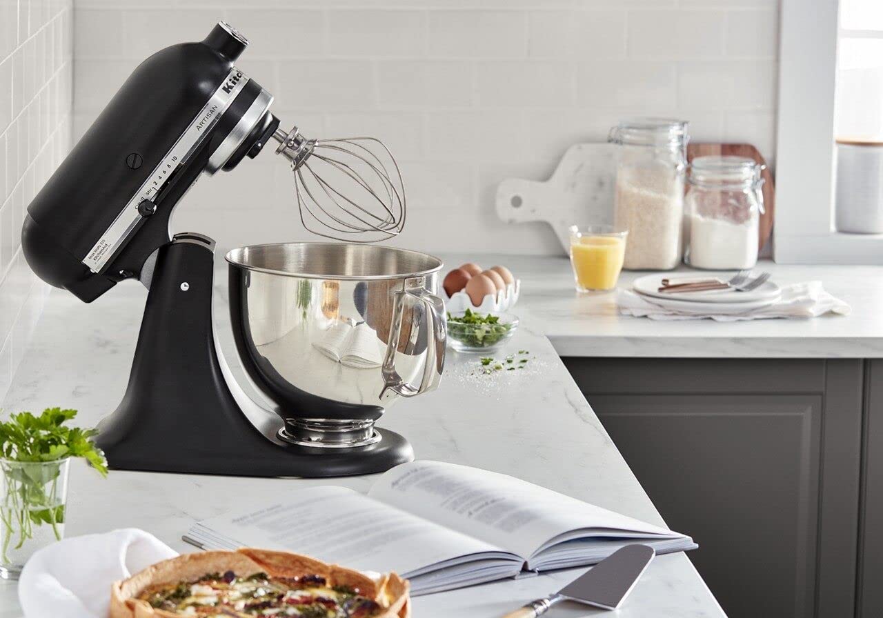 KitchenAid mixer with 10 speeds for whipping, mixing, and kneading tasks