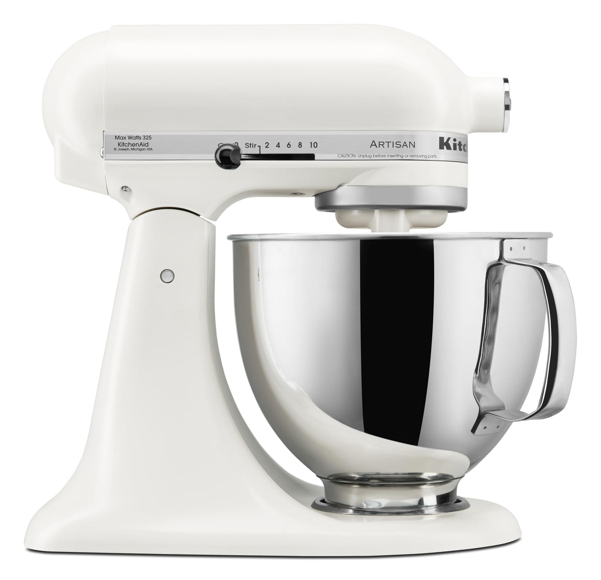 KitchenAid Artisan tilt-head mixer with 5-quart bowl for large-batch baking and effortless mixing.