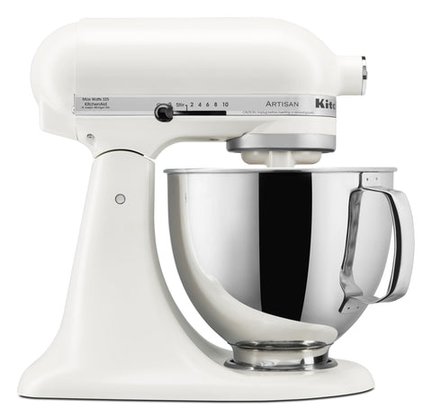 KitchenAid Artisan tilt-head mixer with 5-quart bowl for large-batch baking and effortless mixing.