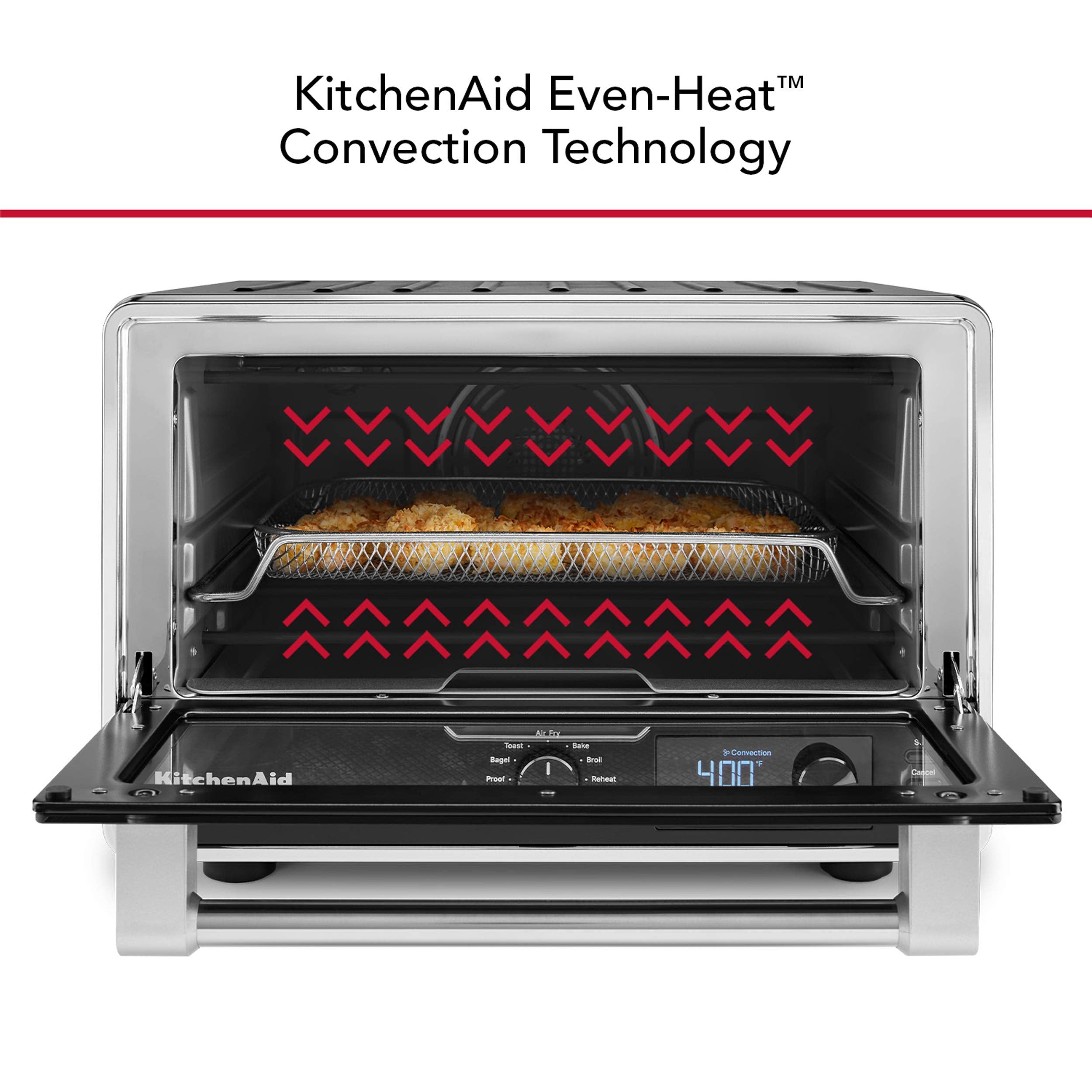 KitchenAid KCO124BM fast preheat under four minutes for quick meals.