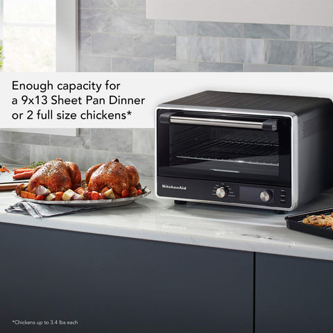 KitchenAid KCO124BM includes removable tray and grill rack for easy cleaning.