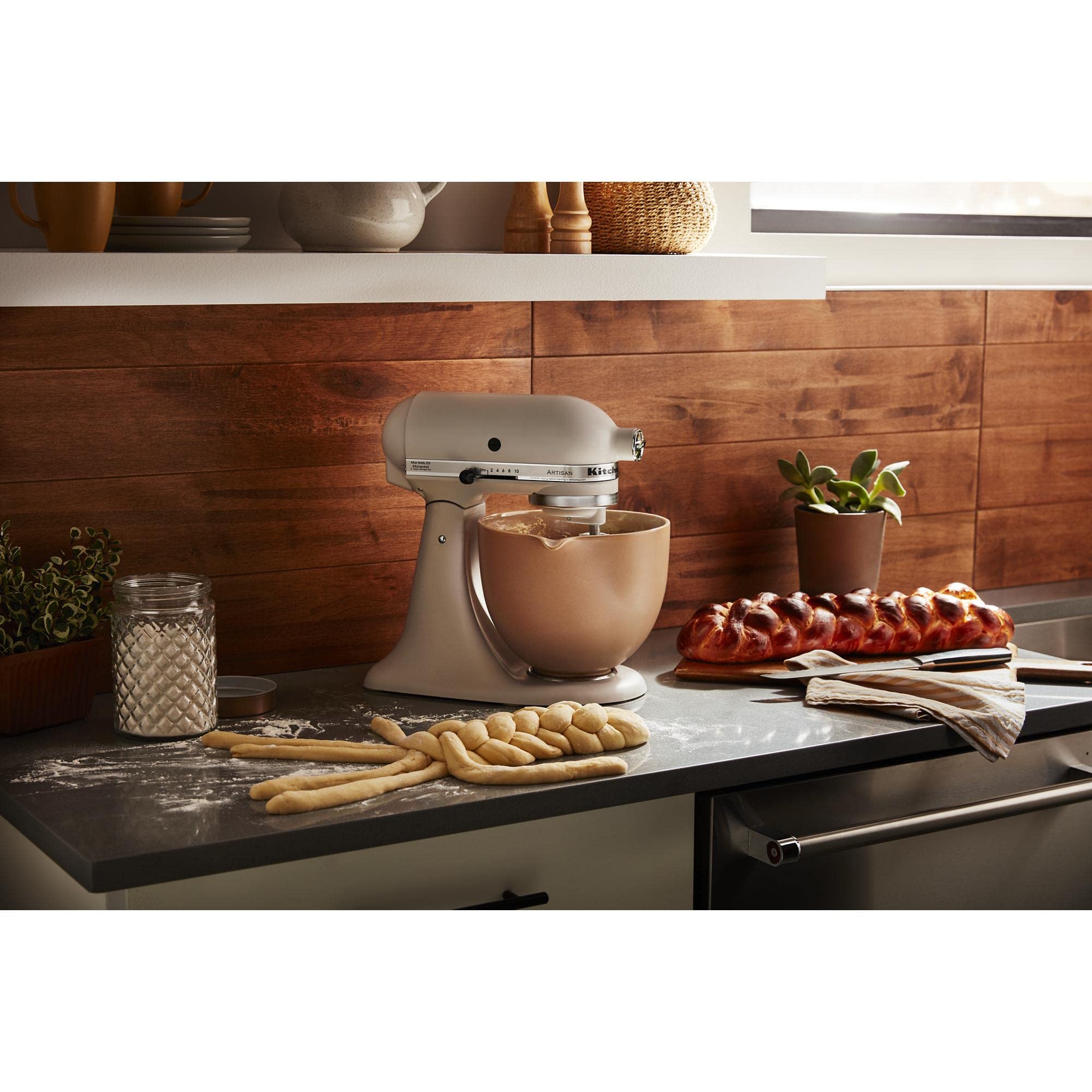 KitchenAid fired clay ceramic bowl, oven-safe up to 475°F for flexible cooking.
