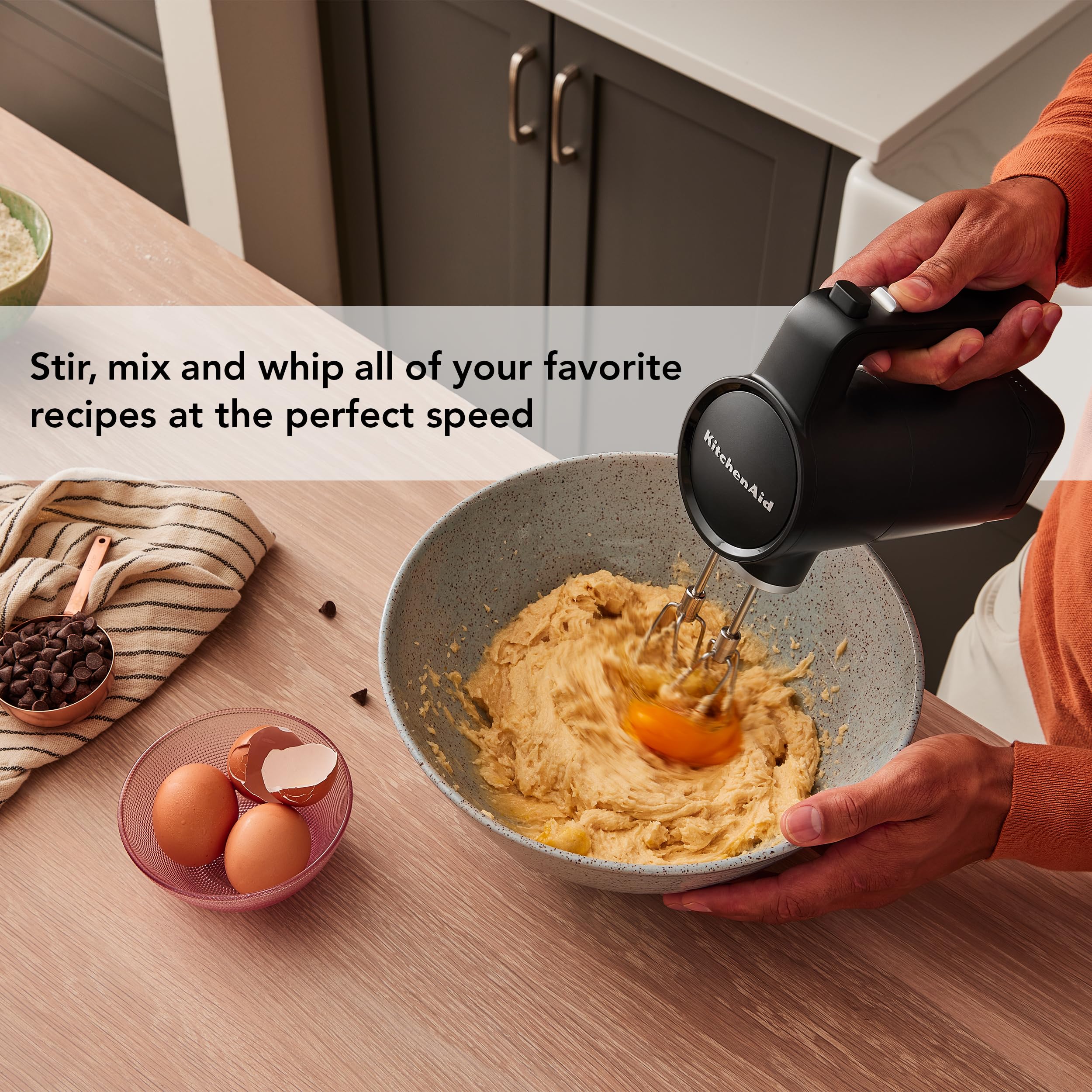 KitchenAid Go cordless hand mixer with dishwasher-safe attachments for simple cleanup