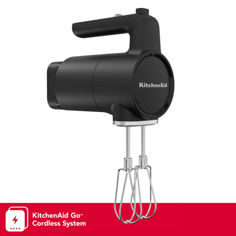KitchenAid Go cordless hand mixer in use for cord-free mixing anywhere