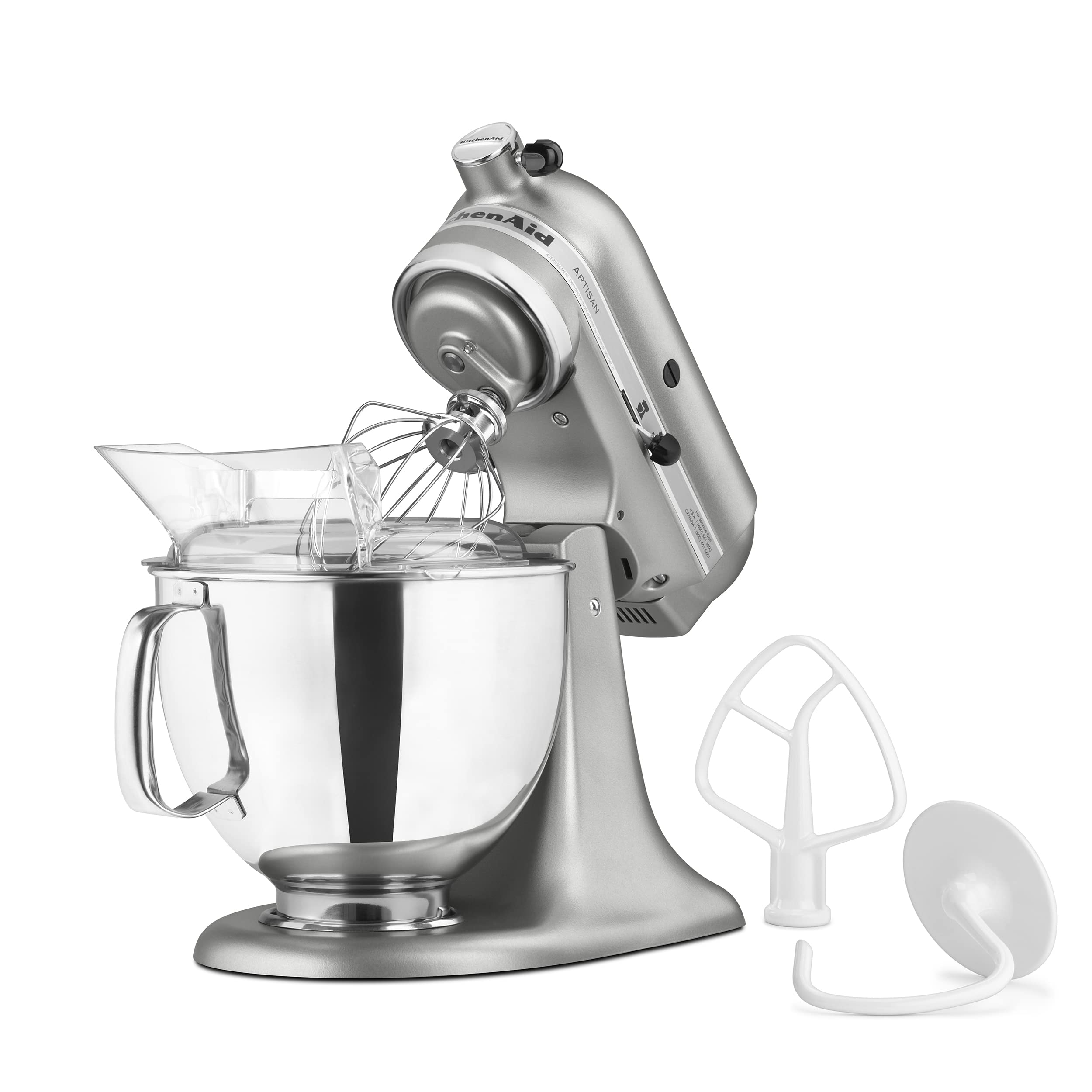 KitchenAid mixer with pouring shield keeps batter contained for smooth pouring.
