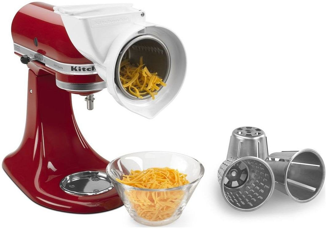 Kitchenaid Rotor Slicer/Shredder attachment for stand mixer, ideal for shredding cheese or slicing vegetables.