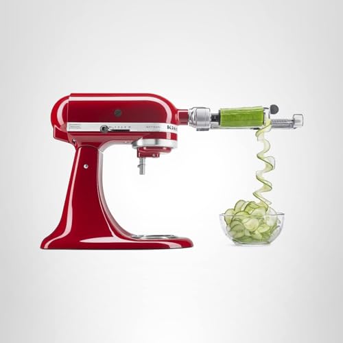 KitchenAid Spiralizer Plus attached to stand mixer hub simplifies kitchen countertop prep