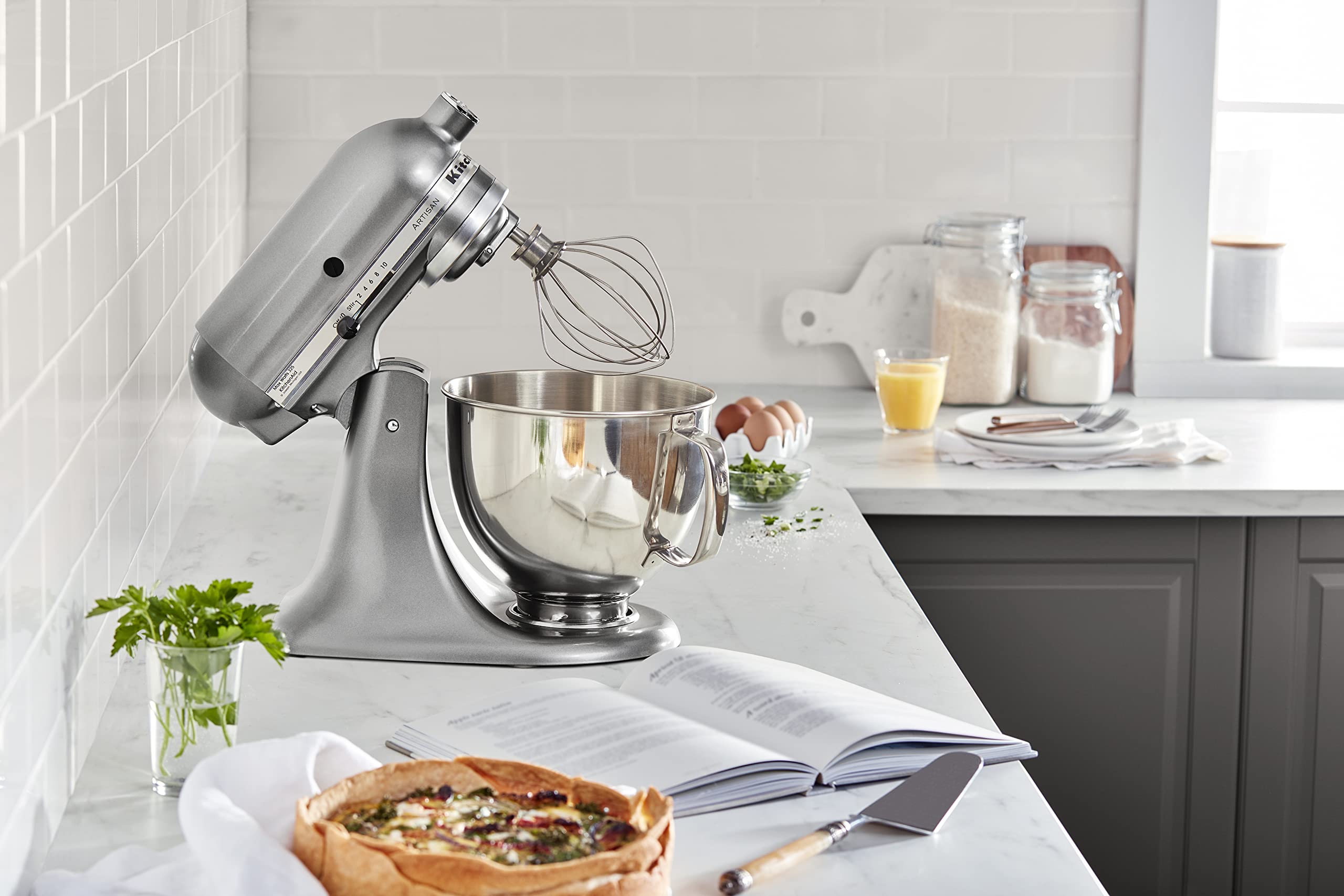 KitchenAid tilt-head operation provides easy access to bowl and ingredients.