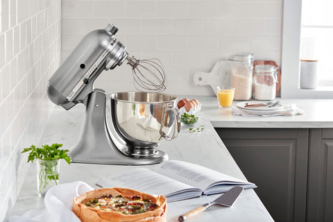 KitchenAid tilt-head operation provides easy access to bowl and ingredients.