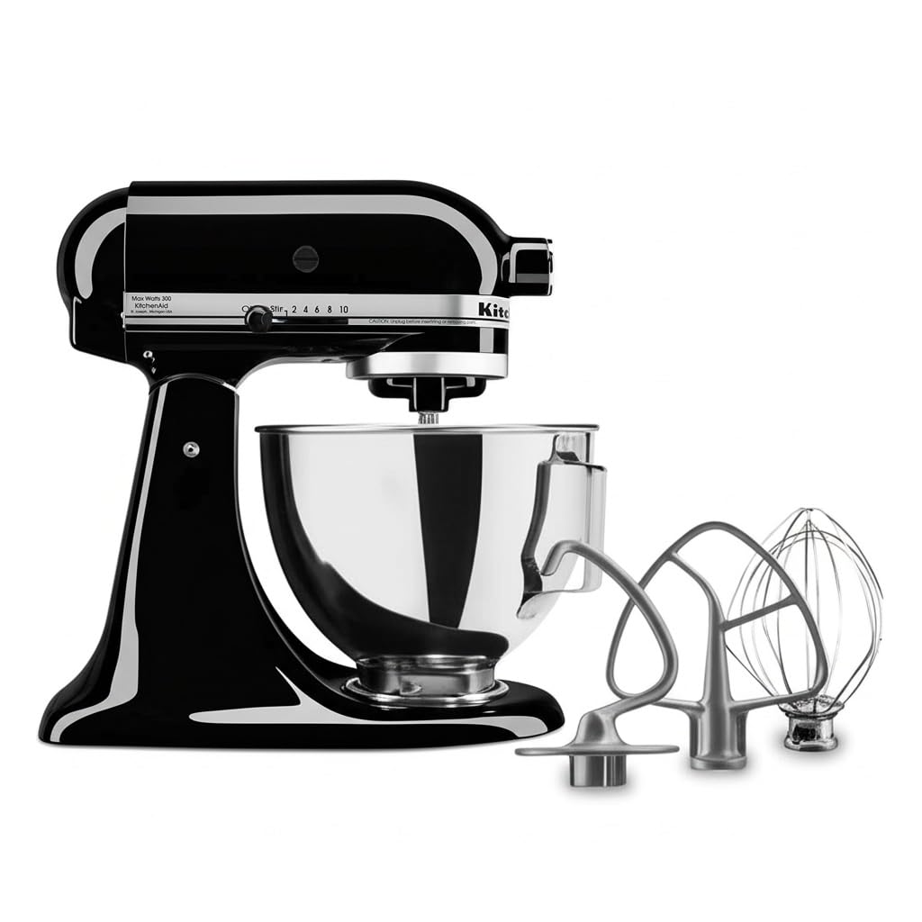 KitchenAid tilt-head stand mixer front view showing compact 4.5-quart capacity for everyday baking.